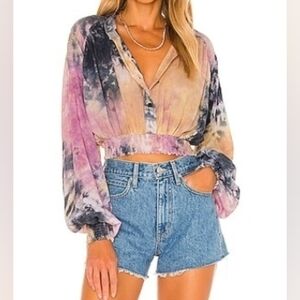 Revolve SWF Vibrant Tie-Dye Billow Sleeve Crop Top Size XS
